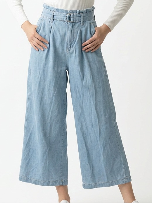 Zara Tencel 21975 High-Waist Wide Leg Light Blue Denim Culottes Sz S